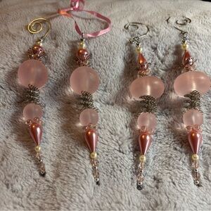 4 Charming Pink Glass Holiday Ornaments